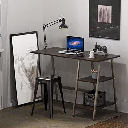 SHW 43-Inch Home Office Trestle Computer Desk with Open Storage Shelves, Espresso - color: Espresso