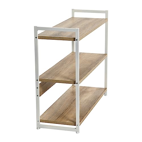Household Essentials Jamestown Wide 3 Shelf Open Storage Bookshelf Coastal Oak Rustic Wood Grain and White Metal - color: Coastal Oak