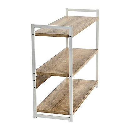 Household Essentials Jamestown Wide 3 Shelf Open Storage Bookshelf Coastal Oak Rustic Wood Grain and White Metal - color: Coastal Oak