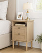 Small Night Stand Farmhouse Nightstand Boho Bedside Table Modern Nightstand with 1 Drawer and 1 Open Storage Space, End Table, Storage Canbinet for Bedroom, Natural