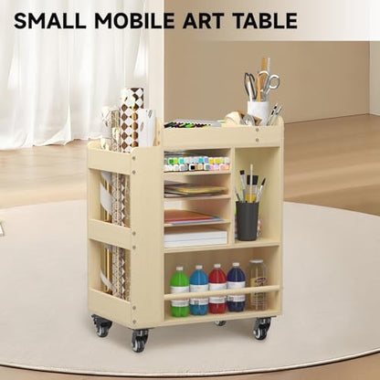 lukar Wooden Art Cart Organizer with Wheels, 3-Tier Rolling Art Activity Cart for Kids, Kids Art and Craft Storage Cabinet, Multi-Functional DIY Utility Carts for Classroom, Nursery, Bedroom