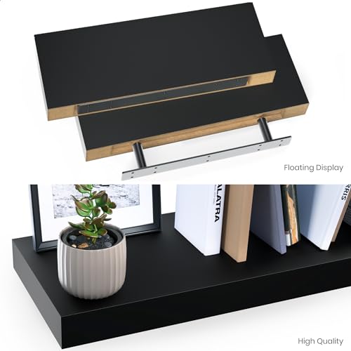 Ballucci Floating Shelves, 2-Pack 16" Wood Wall Shelf Set with Invisible Brackets for Bathroom, Living Room, Bedroom, Kitchen, Nursery, 6" Deep, Black - color: Black, size: 15.8 in (1.5)