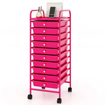 DREAMADE Rolling Cart with Storage Drawers, Utility Cart w/Removable Plastic Drawers, Lockable Wheels, Art Cart for Classroom Organization Art Supplies Office Scrapbook (10 Drawers, Hot Pink) - color: Hot Pink, style: 10 Drawers