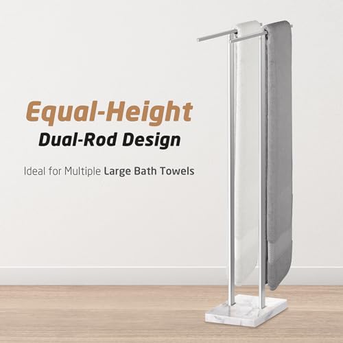 KES Standing Towel Rack, 37" H, 18/8 Stainless Steel & Marble Base Polished | Equal-Height Rods, 8.23 Lbs Heavy Base, Fits Towels Up To 70", Freestanding Design, Bathroom Floor, Modern - color: Polished Silver, size: 37" H (Equal-height)