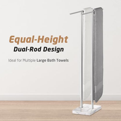 KES Standing Towel Rack, 37" H, 18/8 Stainless Steel & Marble Base Polished | Equal-Height Rods, 8.23 Lbs Heavy Base, Fits Towels Up To 70", Freestanding Design, Bathroom Floor, Modern - color: Polished Silver, size: 37" H (Equal-height)