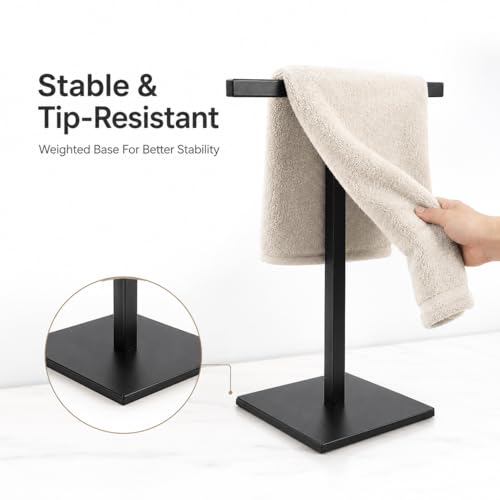 Bathroom Hand Towel Holder Stand，T-Shape Hand Towel Holder Stand SUS304 Stainless Steel for Bathroom，Kitchen or Vanity Countertop - color: Square Matte Black