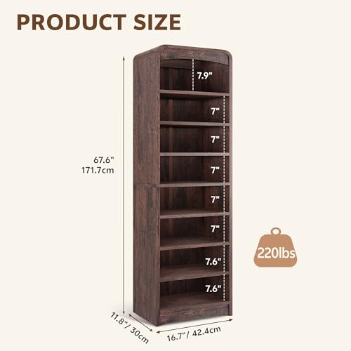 Tall Shoe Cabinet 8-Tier with Adjustable Shelves, Espresso | Freestanding Shoes Organizer Cabinet for Entryway, Hallway, Living Room - color: Espresso