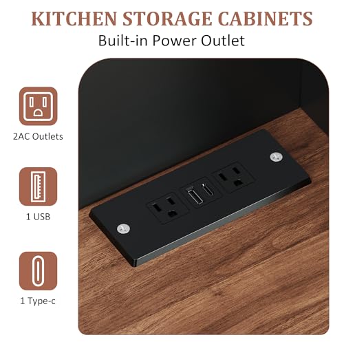 GarveeLife 71" Pantry Cabinet with Charging Station, Tall Kitchen Pantry Storage Cabinet with Microwave Stand, Large Farmhouse Kitchen Hutch with Cabinet Doors & Drawer for Living Room, Dining Room - color: Black