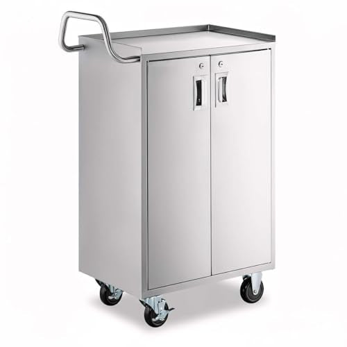 16" x 24" Commercial Stainless Steel Utility Cart with Locking Doors - Four Shelf Enclosed Base, NSF Heavy-Duty Metal Service Cart with Casters for Kitchen, Catering, Restaurant - size: 4 Shelf - Tall