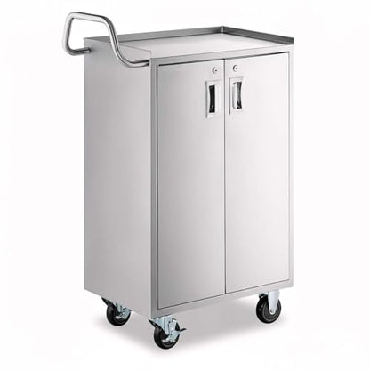 16" x 24" Commercial Stainless Steel Utility Cart with Locking Doors - Four Shelf Enclosed Base, NSF Heavy-Duty Metal Service Cart with Casters for Kitchen, Catering, Restaurant - size: 4 Shelf - Tall