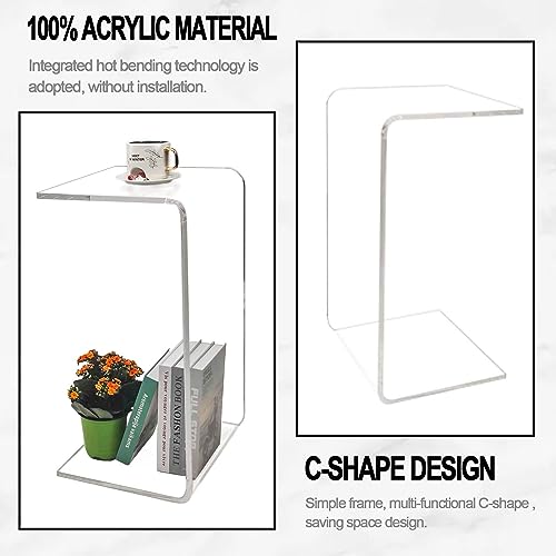 Premium C-Shape Acrylic Side Table,24" L x 14" W x 12" H x 1/2" Thick Clear End Table,Transparent Nightstand with Waterfall Edges,Modern Lucite Side Table for Living Room - size: 24" L x 14" W x 12" H