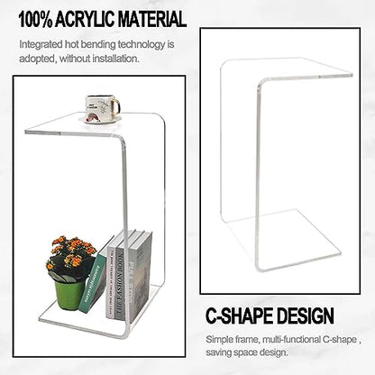 Premium C-Shape Acrylic Side Table,24" L x 14" W x 12" H x 1/2" Thick Clear End Table,Transparent Nightstand with Waterfall Edges,Modern Lucite Side Table for Living Room - size: 24" L x 14" W x 12" H