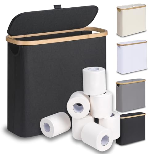 efluky Toilet Paper Basket 28L, Toilet Paper Holder with Lid for Bathroom, Free Standing Storage Organizer Holds Up to 9-12 Rolls (Black, 1) - color: Black, size: Standard