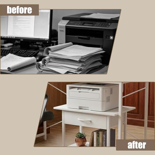 22" x 15" Under Desk Rolling Printer Stand, 2-Tier Industrial Mobile Printer Table with Strong Fabric Drawer, Storage Shelf, Steel Frame and Lockable Wheels, Printer Cart for Home Office (White) - color: White