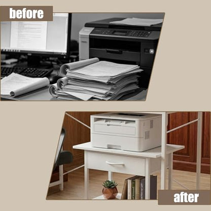 22" x 15" Under Desk Rolling Printer Stand, 2-Tier Industrial Mobile Printer Table with Strong Fabric Drawer, Storage Shelf, Steel Frame and Lockable Wheels, Printer Cart for Home Office (White) - color: White