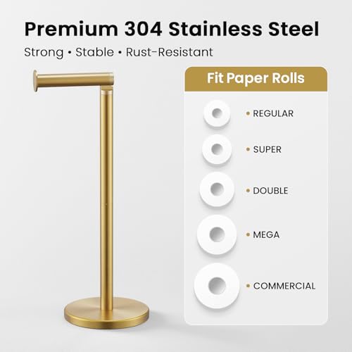 Cesun Extra Weighted Base Toilet Paper Holder Stand - SUS304 Rust Proof Free Standing Tissue Roll Holder for 4 Rolls, No Tipping, No Slipping, Gold - color: Gold