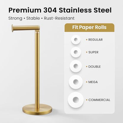 Cesun Extra Weighted Base Toilet Paper Holder Stand - SUS304 Rust Proof Free Standing Tissue Roll Holder for 4 Rolls, No Tipping, No Slipping, Gold - color: Gold