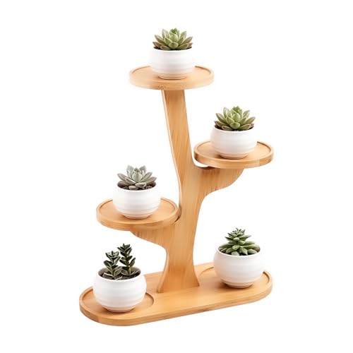 window shelf for plants - 4 Tier bamboo plant stand for Indoor | small plant stand & narrow plant stand for Windowsills