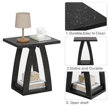 FROMJBEST End Tables Living Room, Side Table, Black End Table Set of 2 | Couch Side Table with Shelf, Modern End Table for Living Room, Bedroom, Nightstands Set of 2 - color: Black, size: 2