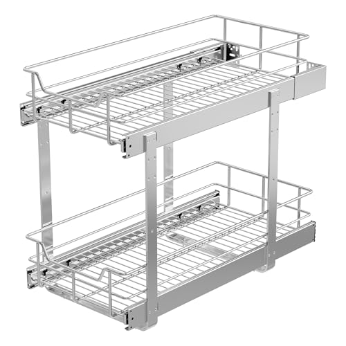 2 Tier Pull Out Cabinet Organizer 11" W X 22" D, Chromed, Full Slide Out | For Kitchen Organizers and Storage, Pull Out Drawers For Cabinets Capacity Heavy Duty Caddy, Cabinet Shelves, Bathroom Pantry - color: 2 Tier - Chrome-Plated, size: 11" W X 22" D