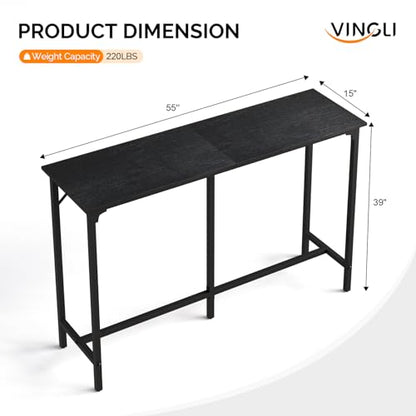 VINGLI 55 Inch Bar Table, Rectangular Counter Height Home Pub Table, Black | High Top, Multi-Scene Use for Kitchen Dining Living Room Sofa Entryway, Wooden Tabletop & Metal Base, Easy to Install - color: Black, size: 55"L