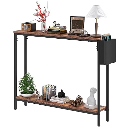 Bigbiglife 39.4" Console Entryway Table, 2-Tier Industrial Narrow Sofa Table with Storage Shelves for Hallway, Living Room, Bedroom, Foyer, Corridor, Office, Rustic Brown and Black - color: Rustic Brown