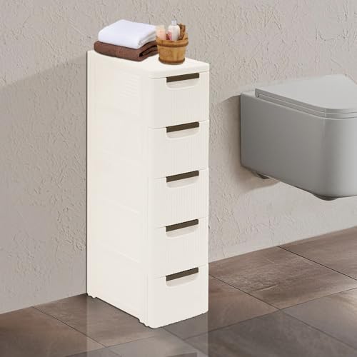Narrow Storage Deep Cabinet, Space-Saving Mobile Slim Plastic Bathroom Storage Cart, Organizer Cart with Wheels for Office Classroom Bedroom, Easy Assembly & Removable Drawers (5-Tier) - size: 5-Tier