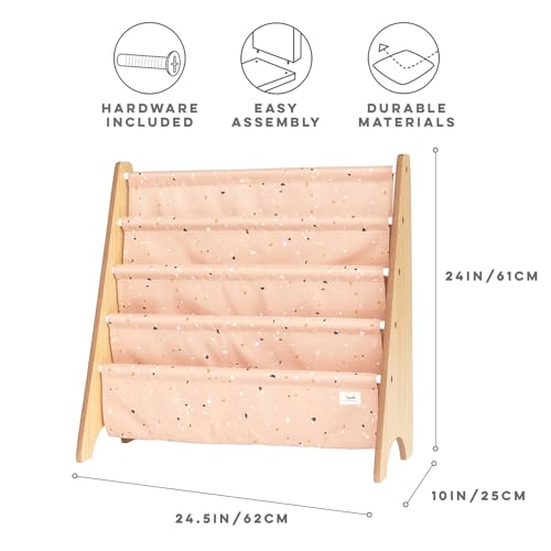 3 Sprouts Recycled Kids Bookshelf, Holds 35 Books, 4-Tier, Terrazzo Clay | Space-saving bookshelf, Children's room, Toddler bookcase organizer, Ages 3+, Book/toy storage, Front-facing, Covers visible - color: Terrazzo Clay