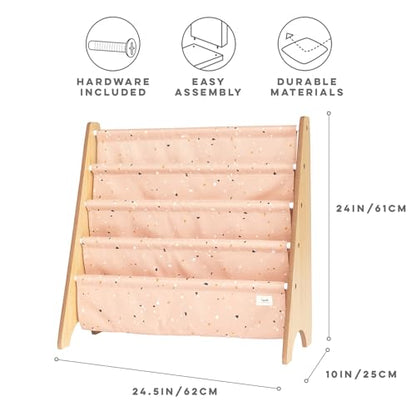 3 Sprouts Recycled Kids Bookshelf, Holds 35 Books, 4-Tier, Terrazzo Clay | Space-saving bookshelf, Children's room, Toddler bookcase organizer, Ages 3+, Book/toy storage, Front-facing, Covers visible - color: Terrazzo Clay