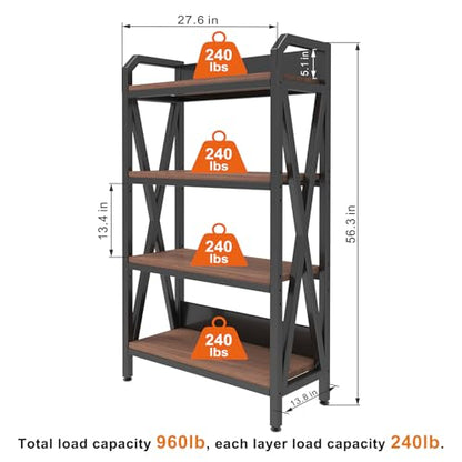 56.3” Baker‘s Rack for Kitchen, 4-Tier Metal Wood Shelf, Heavy Duty Adjustable Shelving Unit, Freestanding Organizer for Garage Pantry Bathroom Closet, Black Brown - size: 27.60''Length