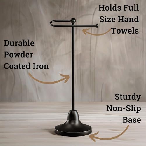 Hand Towel Holder for Bathroom Countertop, 17" Tall, Freestanding, Non-Slip | Holds Full Size Hand Towels, Fingertip, Washcloth - Rotating Lower Arm - Rust Resistant - Sturdy Base with Anti-Slip Pads