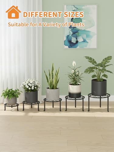 5 Pack Metal Plant Stand, Heavy Duty Anti-Rust Iron Flower Pot Holder for Indoor Outdoor Garden - color: S-Black