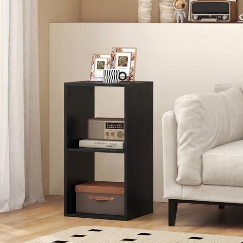 2 Cube Storage Organizer, Small Bookshelf for Small Space, 2 Shelf Bookcase with Open Back, Wooden Display Shelf for Bedroom, Living Room - color: Black, size: 2-Cube