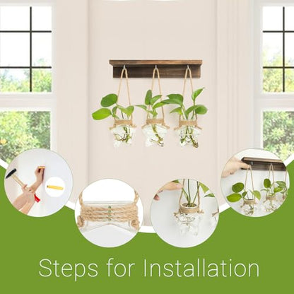 XXXFLOWER Wall Hanging Propagation Station with 3 Star-Shaped Glass Vase | Hanging Plant Holder for Hydroponics, Living Room Office Bathroom Wall Decoration, Unique Gardening Gifts for Plant Lover - size: 3 Star-Shaped Glass Vases