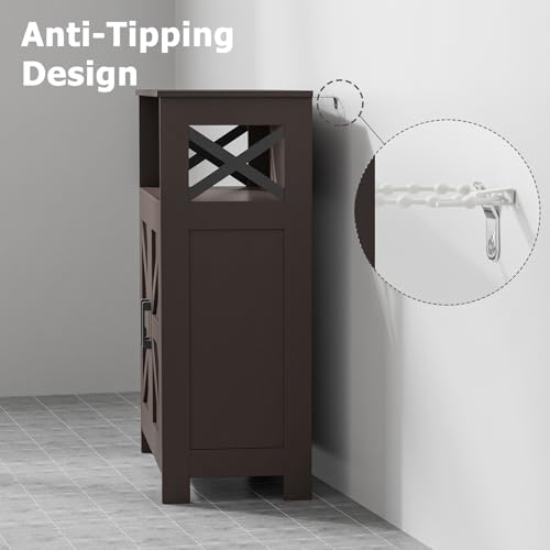 Homhedy Farmhouse Bathroom Storage Cabinet with 2 Doors, Toilet Paper Cabinet with Adjustable Shelf, Small Bathroom Cabinet for Kitchen/Laundry/Living Room, 11.8 x 23.6 x 31.5 Inches, Brown - color: Brown