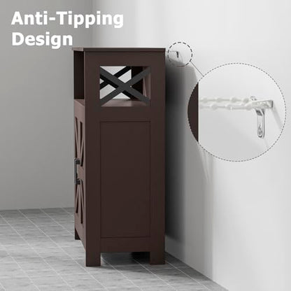 Homhedy Farmhouse Bathroom Storage Cabinet with 2 Doors, Toilet Paper Cabinet with Adjustable Shelf, Small Bathroom Cabinet for Kitchen/Laundry/Living Room, 11.8 x 23.6 x 31.5 Inches, Brown - color: Brown