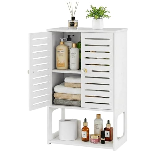 4-Tier Wall Bathroom Storage Cabinet, 15.7" Wx22.4 H | White, 7.9" Deep, with Open Shelf, Space-Saving, Rack, Holder, for Kitchen, Entryway, Laundry, Easy to Assemble - size: 7.9" D x 15.7" W x 22.4" H