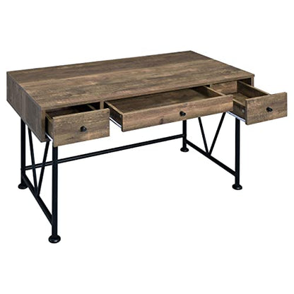 Coaster Furniture Analiese Farmhouse 3 Drawer Home Office Writing Desk Black Metal Base Rustic Oak Brown 802541 - color: Brown
