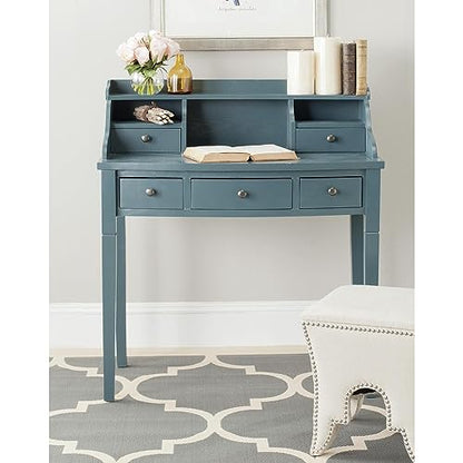 SAFAVIEH Furniture - Landon 5-Drawer Writing Desk - White - Solid Wood - Classic Hutch Design - Ideal for Home Office, Living Room, Den, 36.2"W x 19.1"D x 40.5"H (AMH6516D) - color: White