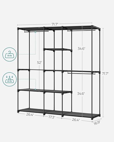 SONGMICS Portable Closet, Freestanding Closet Organizer, Clothes Rack with Shelves, Hanging Rods, Storage Organizer, for Cloakroom, Bedroom, 71.7 x 16.9 x 71.7 Inches, Black URYG037B02 - size: 71.7"L x 16.9"W x 71.7"H