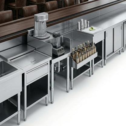 Commercial Underbar Blender Station 18.5 in. x 12 in. x 30 in. Stainless Steel Flat Top with Side Splashes NSF, Bar Prep Station with Grommet Hole for Blender Cords - size: 18 in. x 12 in.