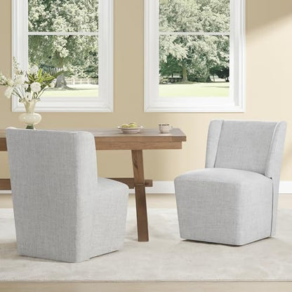 KISLOT Upholstered Dining Chairs Set of 2 with Casters, Wingback Modern Side Armless Deskchair with Rollers for Diningroom Bedroom Livingroom Reading Room, Pale Gray Fabric - color: A Pale Gray Fabric, size: Set of 2