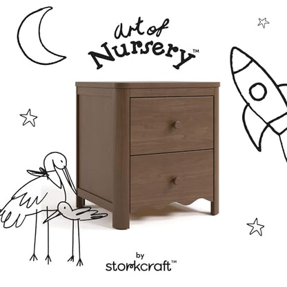 Storkcraft Casablanca 2 Drawer Nightstand, Hazelnut | GREENGUARD Gold Certified, Storage for Kids Bedroom, Premium Wood Nightstand with Iconic Wave Detailing and Rounded Posts - color: Hazelnut, style: Nightstand