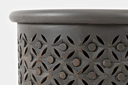 Jofran Global Archive Mango Wood Handcrafted Solid Hardwood Drum Table, 17" W X 17" D X 23" H, Grey Finish, (Set of 1), Antique Gray - color: Antique Gray