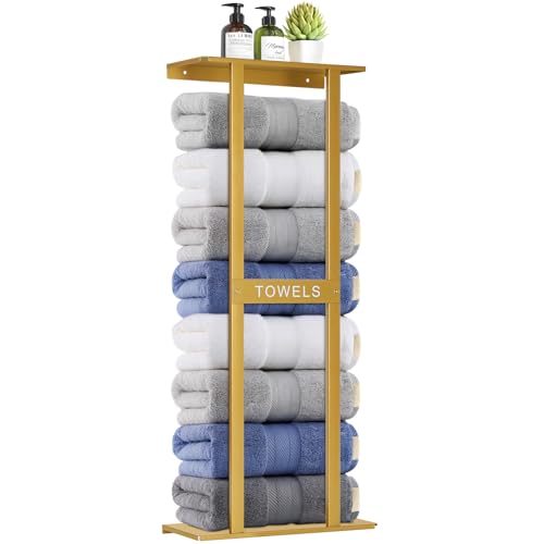 Bathroom Towel Storage Rack, Wall Mounted Bathroom Towel Rack, 30 inch Heavy Duty 6 Large Towels, Wall Mounted Towel Rack for Rolled Towels, Gold - color: Gold
