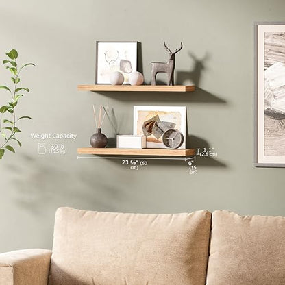 Ballucci Floating Shelves, 24" Wood Wall Shelf Set of 2, with Invisible Brackets for Bathroom, Living Room, Bedroom, Kitchen, Nursery, 6" Deep, Natural Oak - color: Natural Oak, size: 23.6 inches