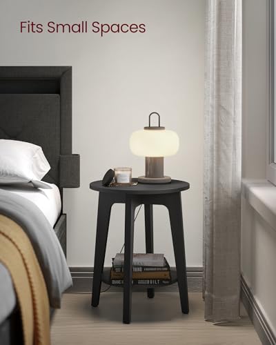 VASAGLE MAEZO Collection - Side Table, 2-Tier Small Round End Table, Nightstand with Tapered Legs, Curved Transitions, for Small Spaces, Living Room, Bedroom, Charcoal Gray ULET283T22 - color: Charcoal Gray, size: 1 pack