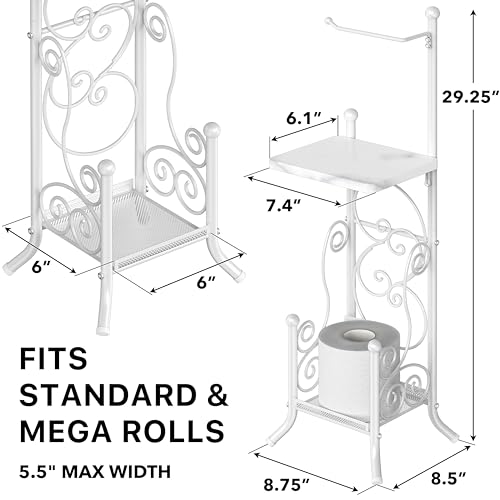Simple Houseware English Style Toilet Paper Stand Holder w/Woodtop, White | 4 Paper Rolls, 8.5" x 8.75" x 29.2" - color: White, size: Wood Shelf - 29.2''H