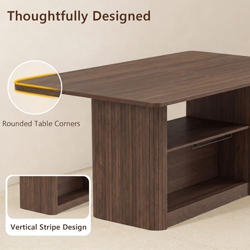FUQARHY 63" Dining Table with Storage, Farmhouse Rectangular Kitchen Table - color: Walnut