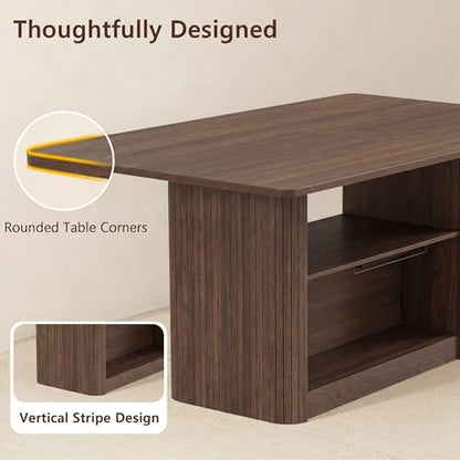 FUQARHY 63" Dining Table with Storage, Farmhouse Rectangular Kitchen Table - color: Walnut